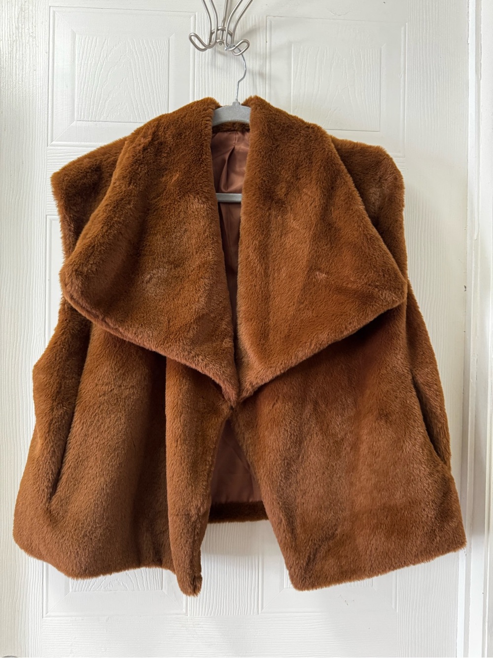 CG New York Plush Chestnut Teddy Jacket with Draped Open Front